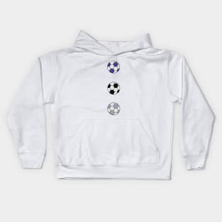 Drawing of three soccer balls in different colors Kids Hoodie